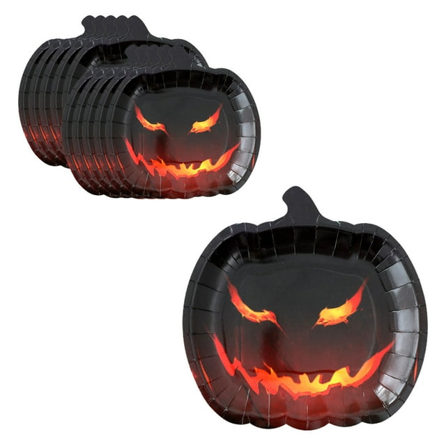 Halloween Party Decorations,10 Pieces Halloween Paper Plates Pumpkin Shaped, Scary Disposable Tableware for Appetizers Lunch Dinner Party