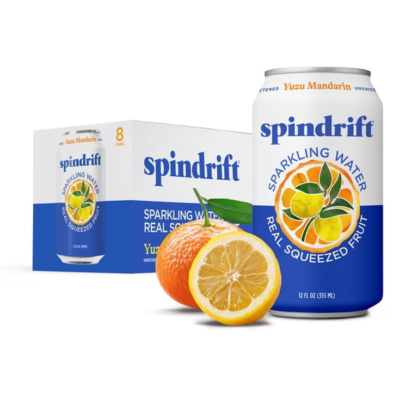 Spindrift Sparkling Water, Yuzu Mandarin Flavor, Real Squeezed Fruit, 12 fl oz, 8 Count, No Sugar Added, Low Calorie Drink
