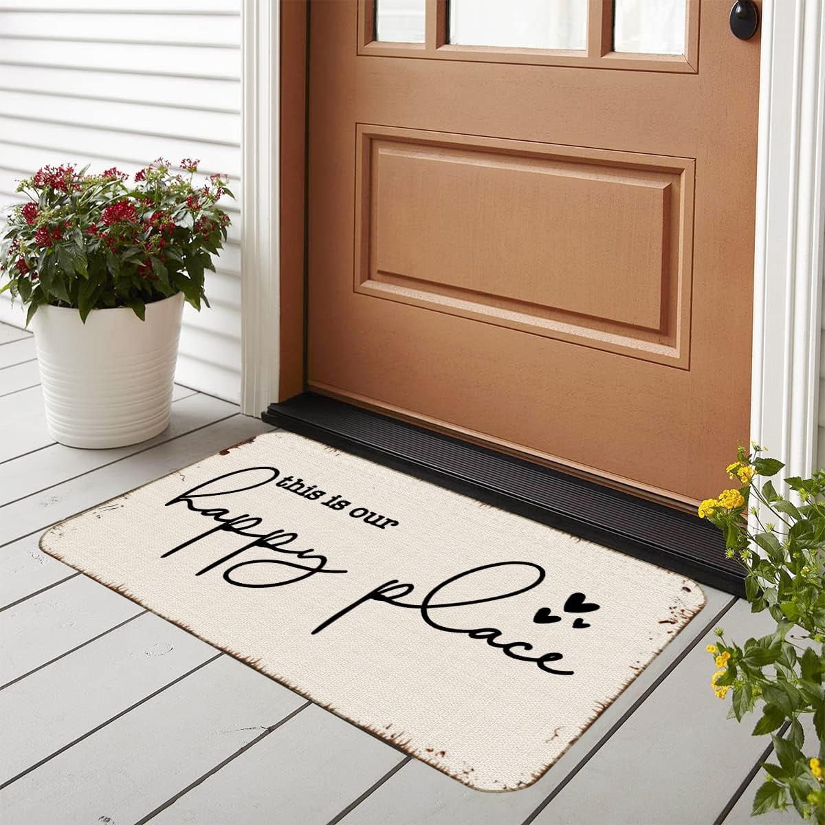 Minimalist This is Our Happy Place Farmhouse Door Mat 17x30 Inch Indoor Outdoor Entrance Doormat Decor for Home Farmhouse,Housewarming Gift