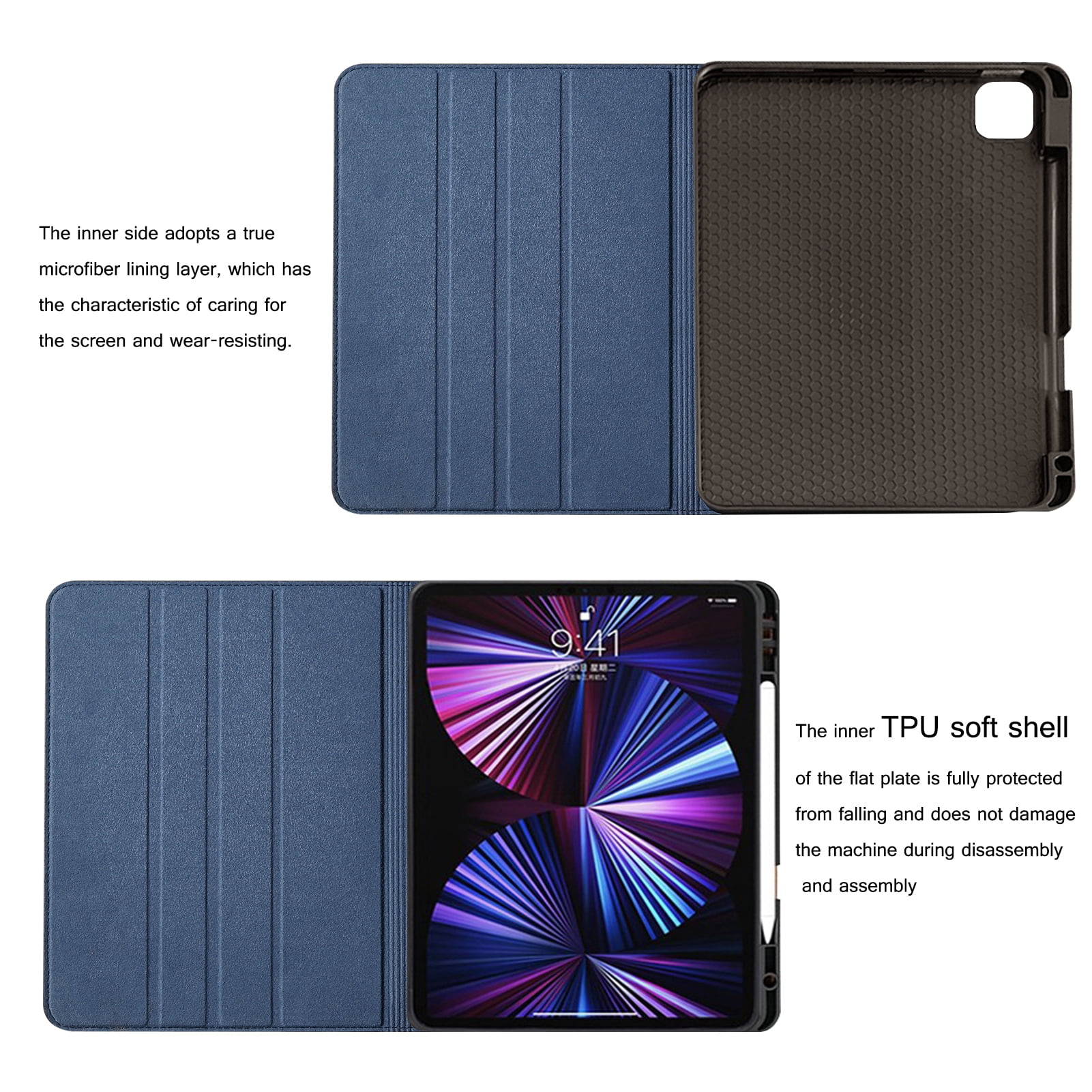 Gexmil For Ipad Pro 12.9-inch Case 6th/5th/4th/3rd Gen 2022/2021/2020/2018,Built-in Pencil Holder.Blue