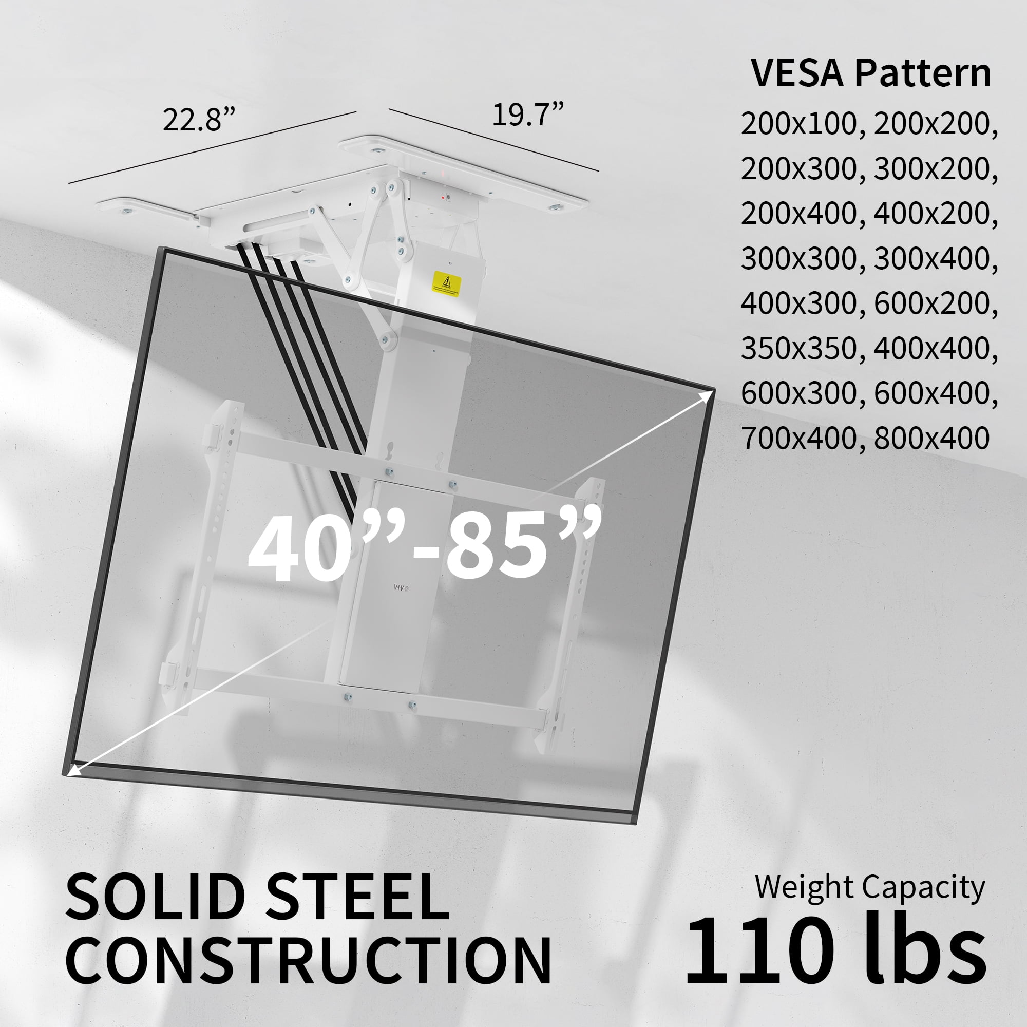 VIVO White Motorized Flip Down Pitched Ceiling TV Mount for 40" to 85" Screens
