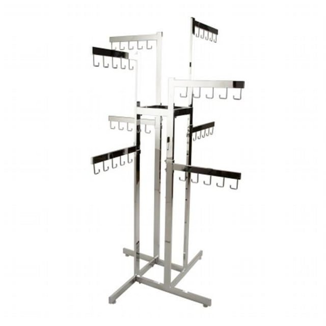Econoco 4-Way Handbag Rack w/ 4 Straight Arms and 4 Twist-on Straight Arms - Rectangular Tubing - Chrome Finish,Pack Size - 1