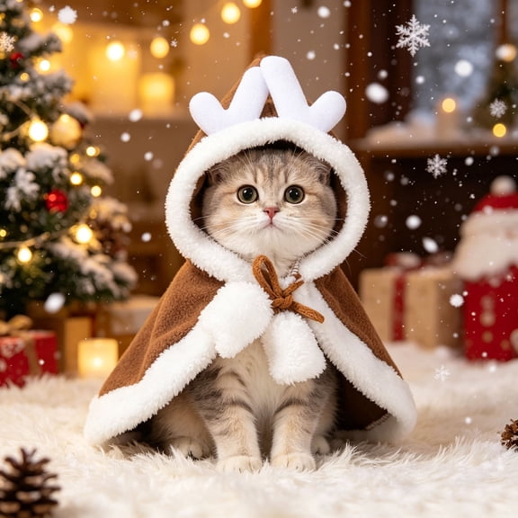 Deer Pet Cape, Christmas Dog Costume, Brown Hooded Cat Outfit, Furry Holiday Clothing, Winter Festival Photo Prop For Small Dogs Cats M