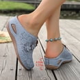 thumbnail image 4 of Rokment Flower Orthopedic Clogs Arch Support Wedge Mules for Women Boho Beach Comfortable Leather Closed Toe Air Cushion Walking Half Slippers Summer Casual Dress Slides Sandals Sky Blue Size 6.5, 4 of 7