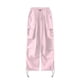 thumbnail image 4 of Pantalones cargo holgados para mujer: cordón, pantalones anchos y sueltos de color liso, poliéster, estilo urbano, informal/para el día a día/verano., 4 of 4