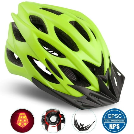 Basecamp Specialized Bike Helmet with CPSC&CE Certified/Safety Light/Removable Visor/Protable Backpack,Adjustable Cycling/Bicycle Helmet for Road/Mountain Men/Women Green-Big