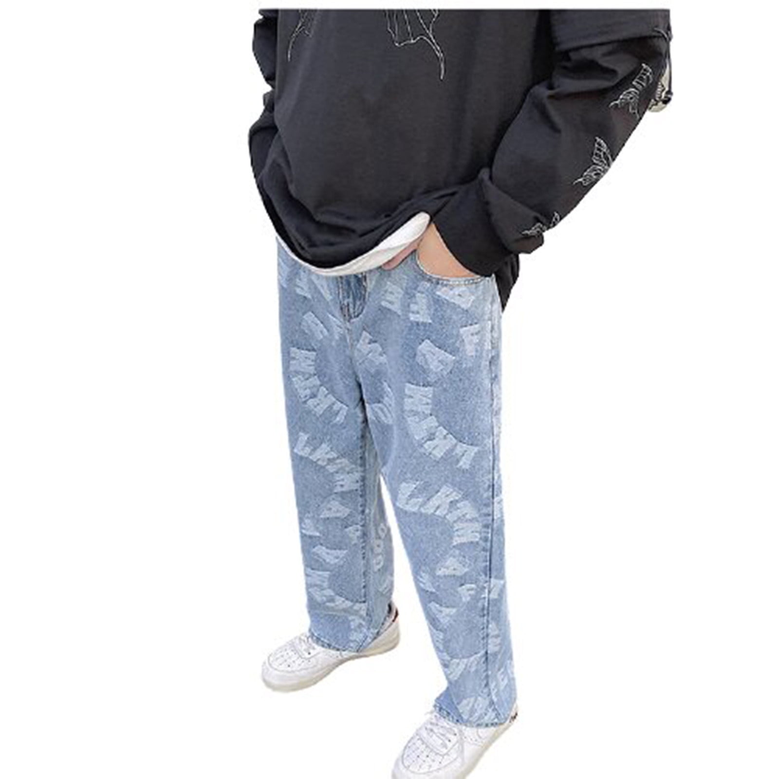 Aoochasliy Mens Jeans Clearance Men's High Street Personality Letter