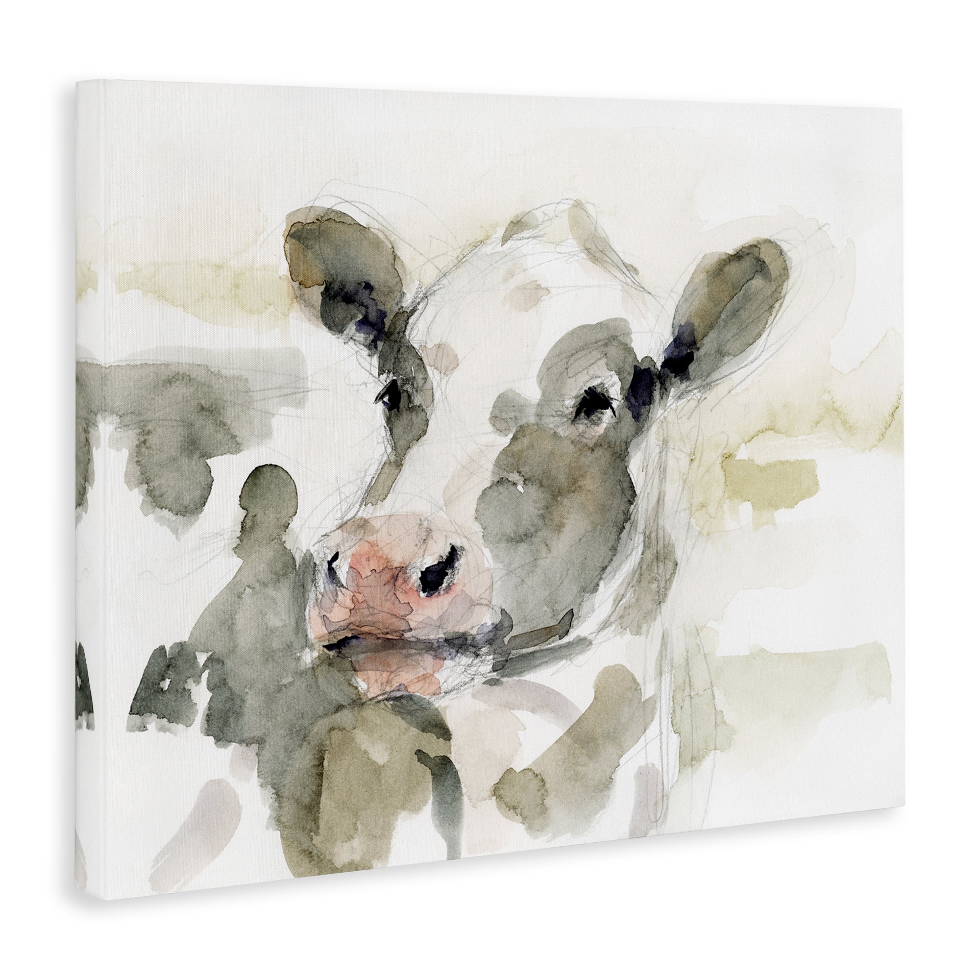 Stupell Industries Soft Painterly Cow Animals & Insects Painting Gallery Wrapped Canvas Art Print Wall Art, 20 x 16