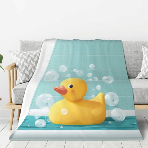 Yellow Rubber Duck Throw Blanket, Cute Bath Bubble Pop Art, Soft Flannel Fleece, Funny Ducking Gift, Home Decor for All Ages 50x40