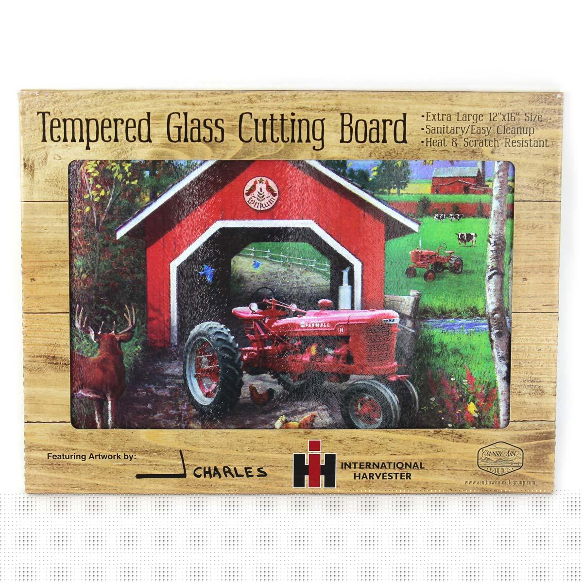 thumbnail image 3 of IH Farmall H Tractor with Covered Bridge Glass Cutting Board, 15.5in x 11.75in 42013, 3 of 3