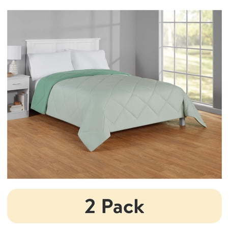 (2 pack) Mainstays Full/Queen Comforter, All-Season Reversible Microfiber, Light Green