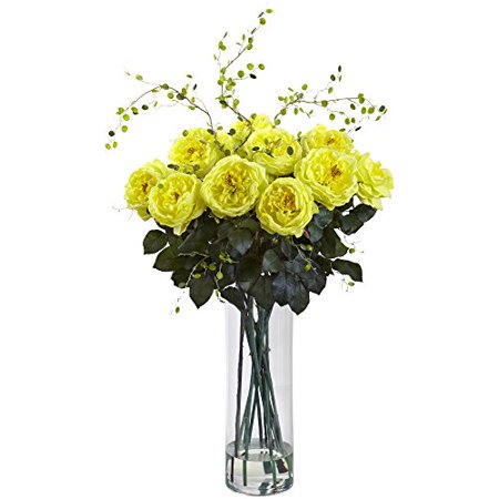 Nearly Natural Giant Fancy Rose & Willow Arrangement, Yellow