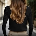 thumbnail image 5 of thefmos Women Fall Winter High Neck Long Sleeve Button Down Blouses Elegant Business Work Tops for Women Cute Trendy Office Dressy Shirts with Solid Color, Black 2XL, 5 of 6