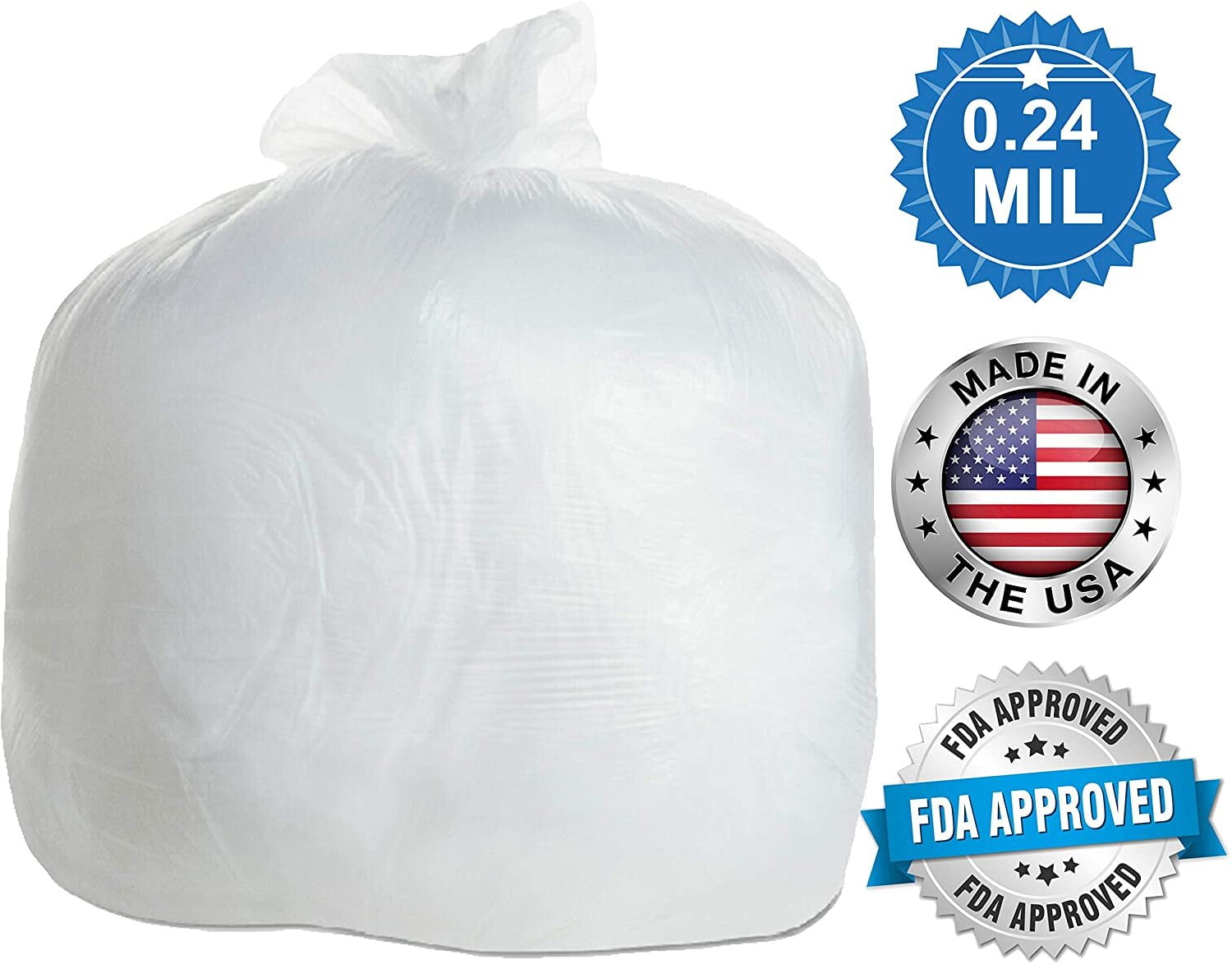 12-16 Gallon White Trash Bags 24x33 1 Mil 200 Bags-2738