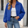 thumbnail image 2 of Xinoom Women Zip Up Cropped Bomber Jacket, Point Collar Long Sleeve Balloon Cuffs Loose Casual Outer Coat, Lightweight Streetwear Outerwear Navy,M, 2 of 7