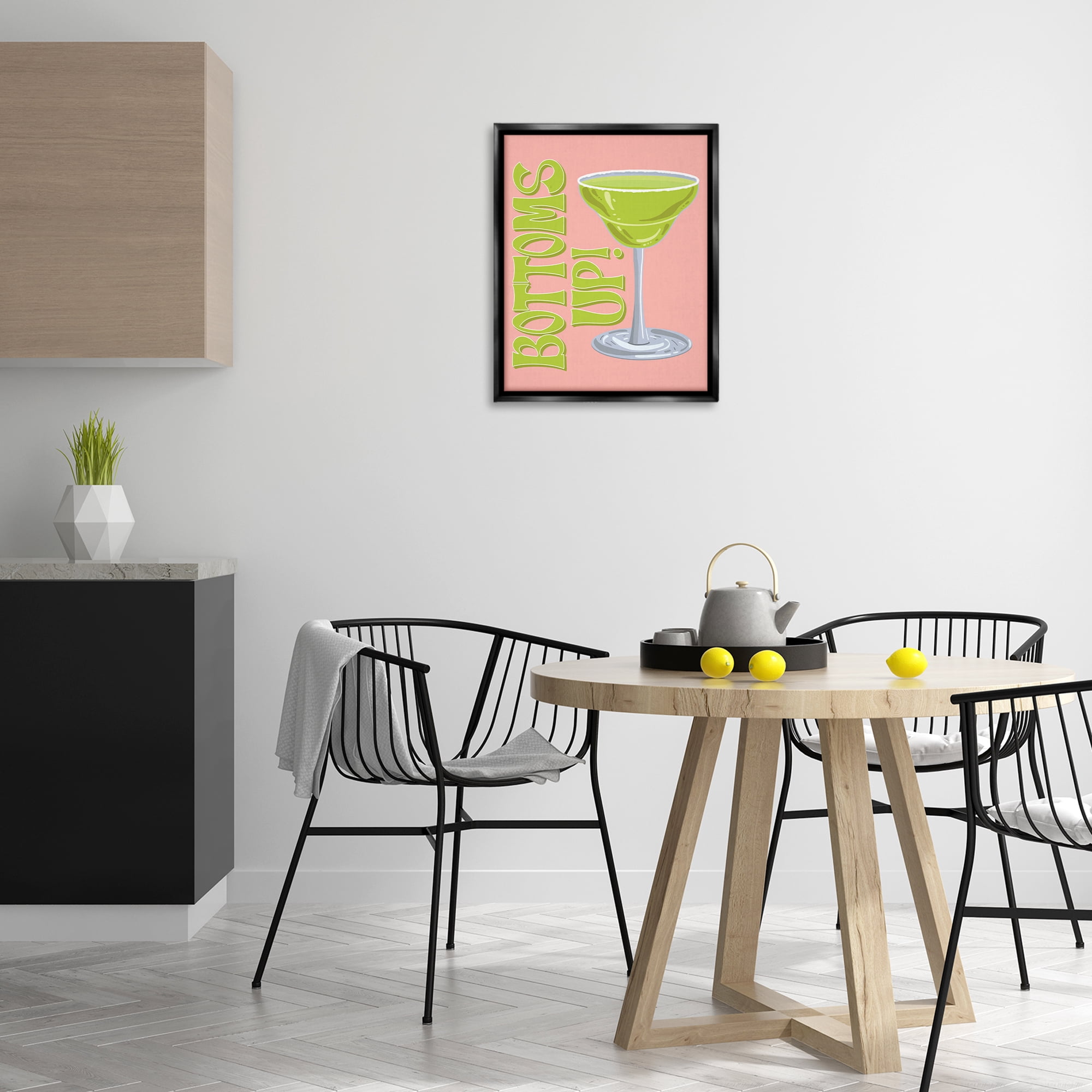 Stupell Industries Bottoms Up Cocktail Food & Beverage Painting Black Floater Framed Canvas Art Print Wall Art, 17 x 21