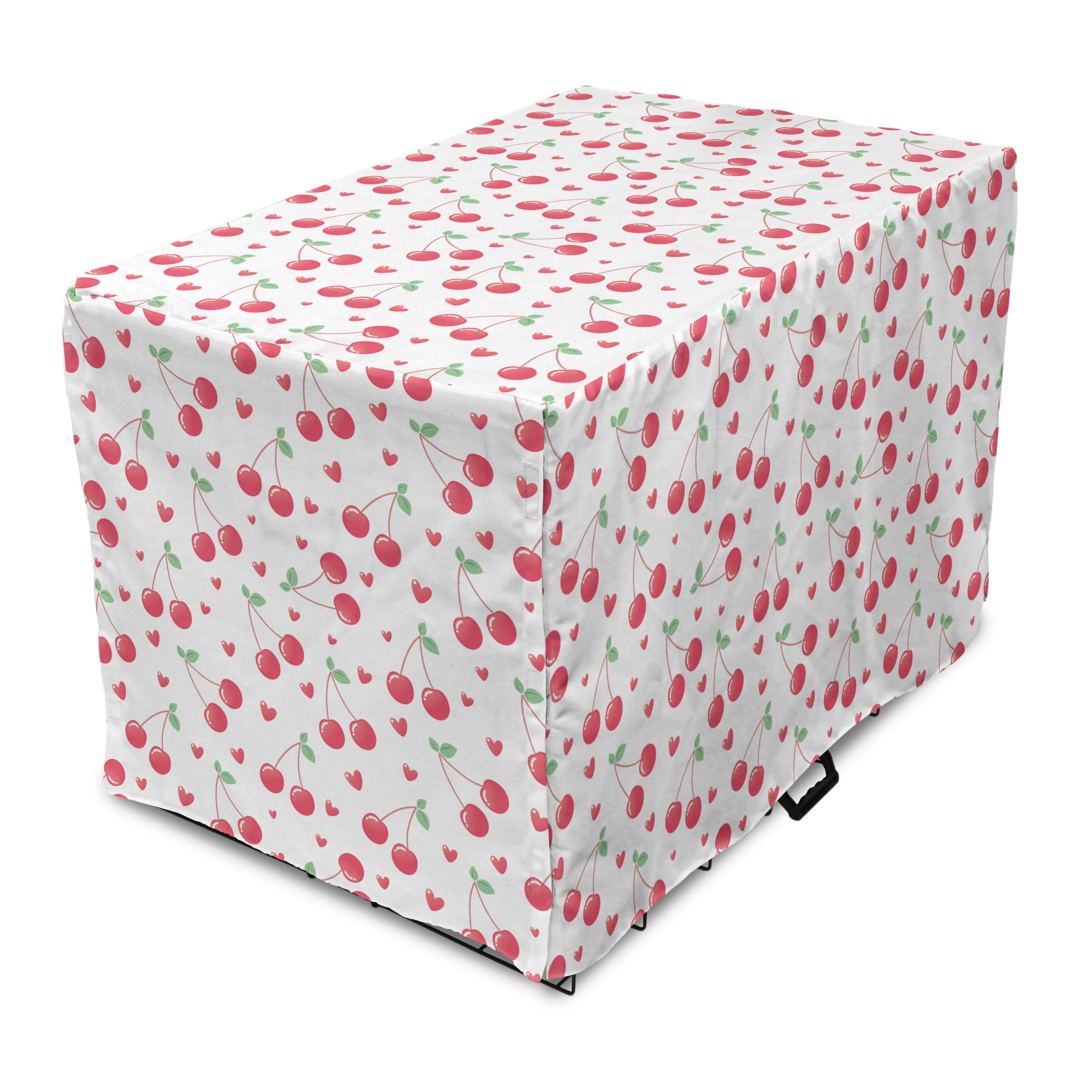Cherry Dog Crate Cover, Pinkish Summer Season Layout of Fruit with Leaf