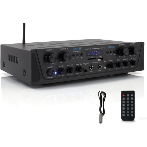 Pyle PTA44BT Bluetooth Home Audio 500 Watt 4 Channel Amplifier Stereo Receiver