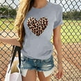 thumbnail image 2 of miqiqism Women Heart Shirts Loose Short Sleeve Tunic Tops Leopard Heart Tshirts Casual Round Neck Blouses Sexy Shirt Womens Summer Top Valentine's Day,#01_Gray,S, 2 of 5