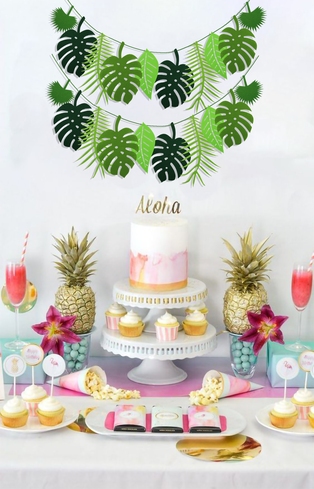 4 Pack Tropical Leaf Banner Hawaii Luau Party Leaves Garland Summer Beach Theme Wedding Birthday Party Decor - image 4 of 7