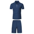 thumbnail image 5 of VBTAPA Mens Shorts Sets 2025 Summer 2 Piece Outfits Waffle Knit Quarter Zip Polos with Drawstring Waist Shorts Casual Golf Track Suit Beach Vacation Set with Pockets Limited Time Sale Dark Blue L, 5 of 8