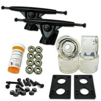 LONGBOARD Skateboard TRUCKS COMBO set w/ 71mm WHEELS   9.675" Polished / Black trucks - Clear wheels Black trucks