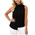thumbnail image 2 of Women's Elegant Sleeveless Blouses Tie Back Pleated Dressy Work Tops Business Casual Outfits Ruffle Trim Mock Neck Sleeveless Summer Blouses Shirts Tank Tops, 2 of 7
