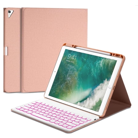 HPZZ Keyboard Case Compatible with iPad Pro 12.9-inch 2017/2015 (Old Model, 2nd & 1st Generation), 7 Color Backlight, Wireless Detachable Keyboard Cover [Droplet Shape] with Pencil Holder