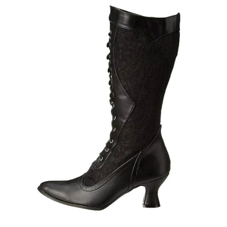 

YOTAMI Women s Shoes Shoes Winter Warm High Heel Casual Retro British Style Solid Color Lace-up Pointed Mid-calf Lace Boots Workwear Black 9.5