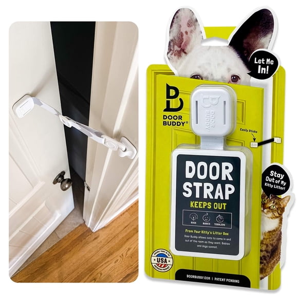 Pestillo de puerta Door Buddy para mascotas para gatos, correa ajustable gris
