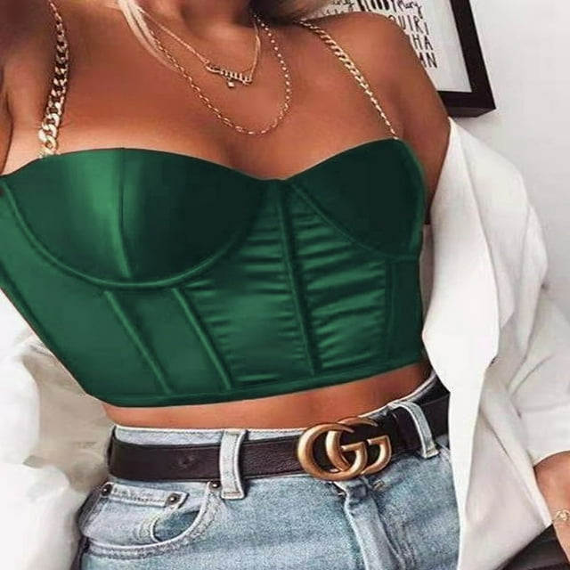 Débardeurs Sans Manches de Couleur Unie avec Sangle de Chaîne Bas-Découpé Rembourré T-Shirt Débardeurs Rouges