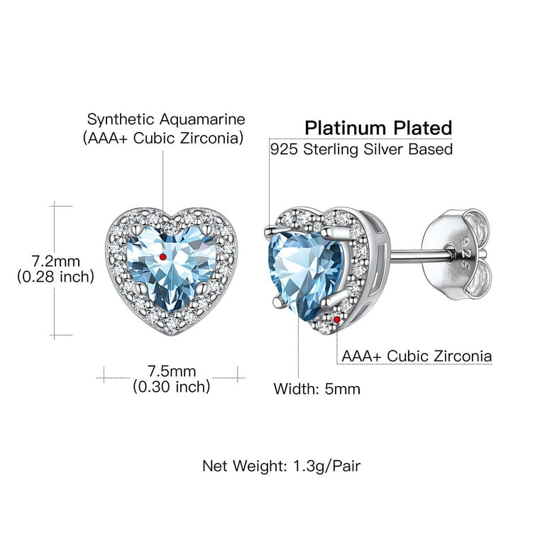 Suplight 925 Sterling Silver Rings Heart Shape Halo Birthstone Earring for Women Girls
