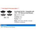 thumbnail image 2 of Front Brake Pad Set - Compatible with 1995 - 1997 Mercury Grand Marquis 1996, 2 of 2