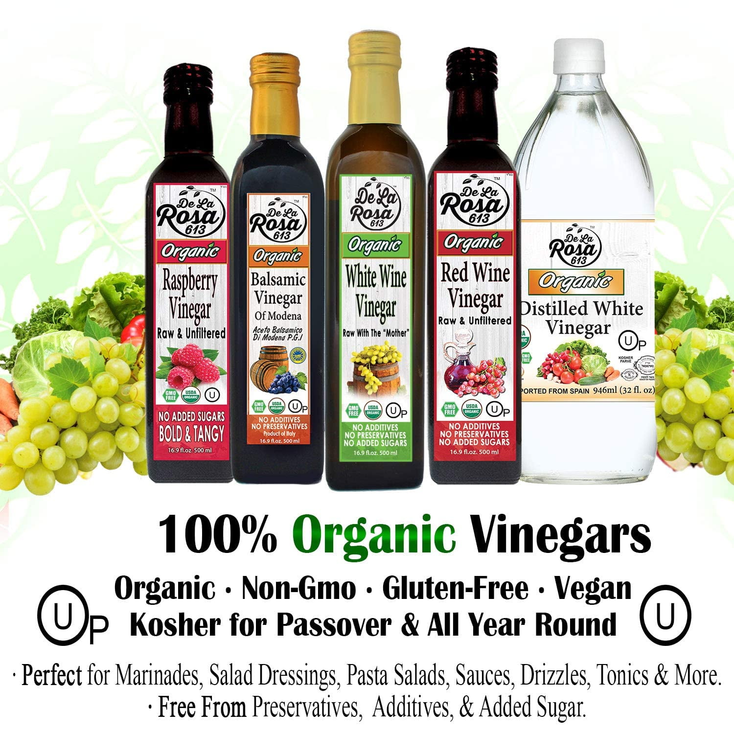 De La Rosa 613 Organic Extra Virgin Olive Oil & Raspberry Vinegar, 16.9 Oz (Pack of 2)