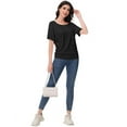 thumbnail image 3 of Women's Dolman Top Boat Neck Comfortable Short Sleeve Solid Gentle Tees Casual T Shirt with Side Shirring Detail, 3 of 7