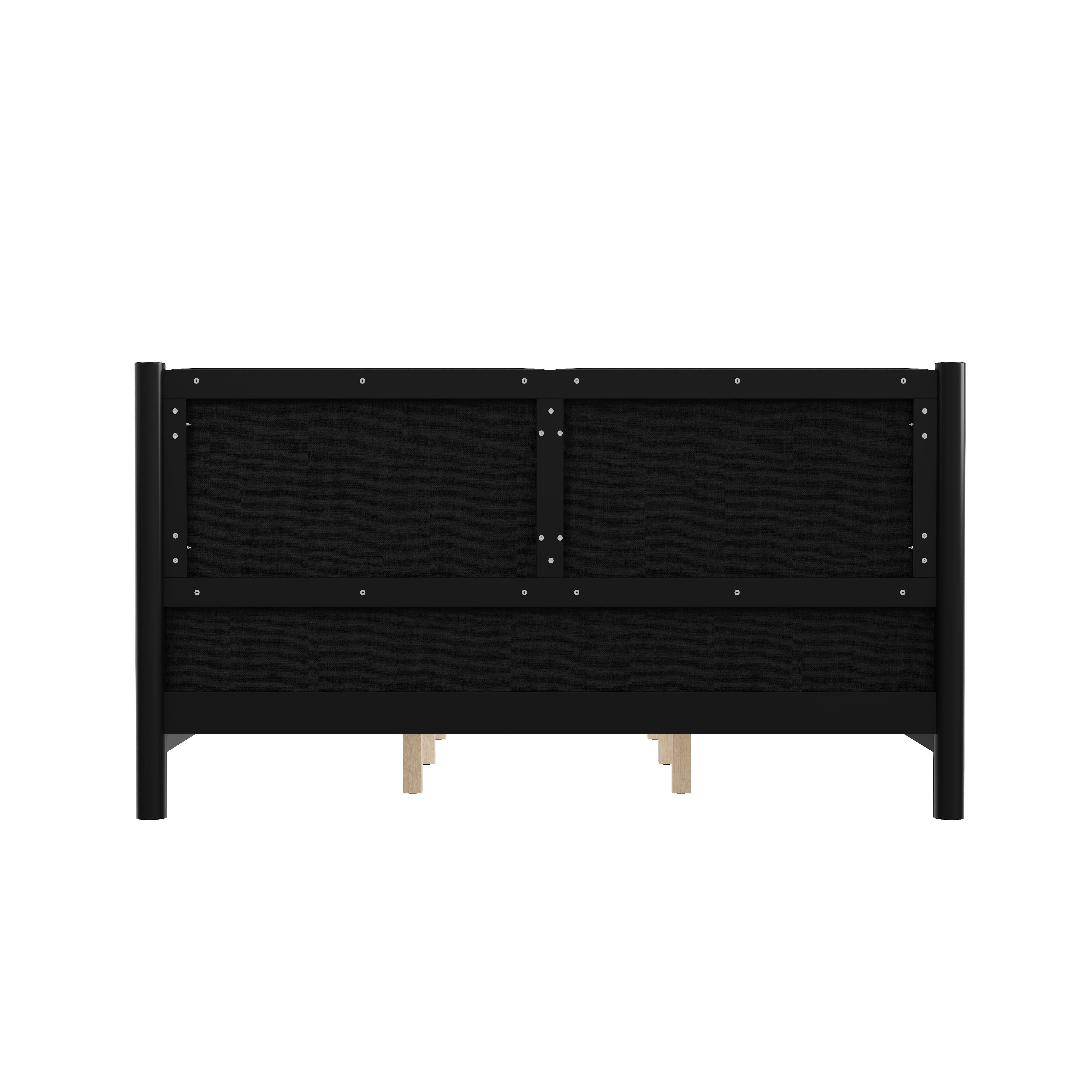 Euroco Wood King Size Platform Bed with PU Leather Headboard, No Box Spring Needed, Black
