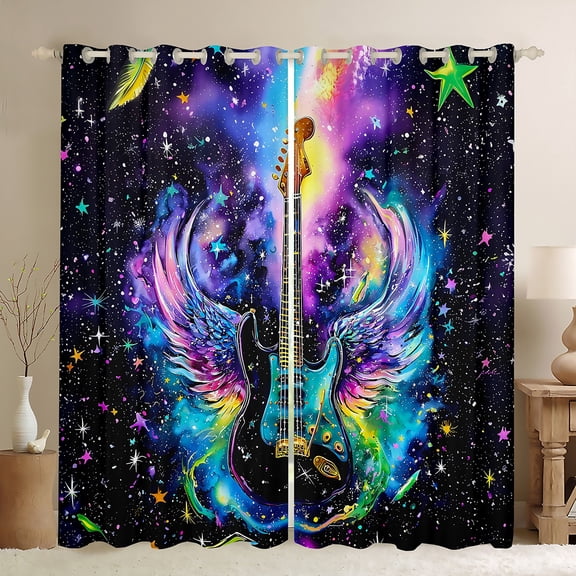 Castle Fairy Music Guitar Black Out Curtains,Gradient Curtains Pack of 2 (42x63 Each)