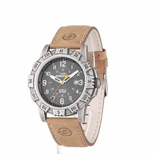 expedition metal field 37mm leather strap watch