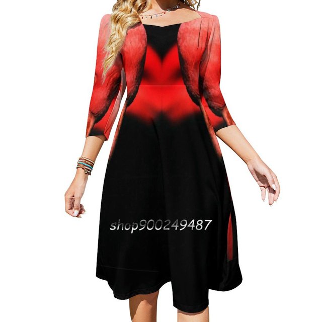 El gran flamenco pájaro vestido de cuello cuadrado nuevo vestido elegante de talla grande para mujer vestido ajustado a la cintura El gran flamenco pájaro flamenco