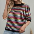 thumbnail image 4 of Levmjia Oversized Pullover Sweaters Tops for Women Fashion Round-Neck Loose Striped Printed Casual Short Sleeve Tops Sweater, 4 of 6