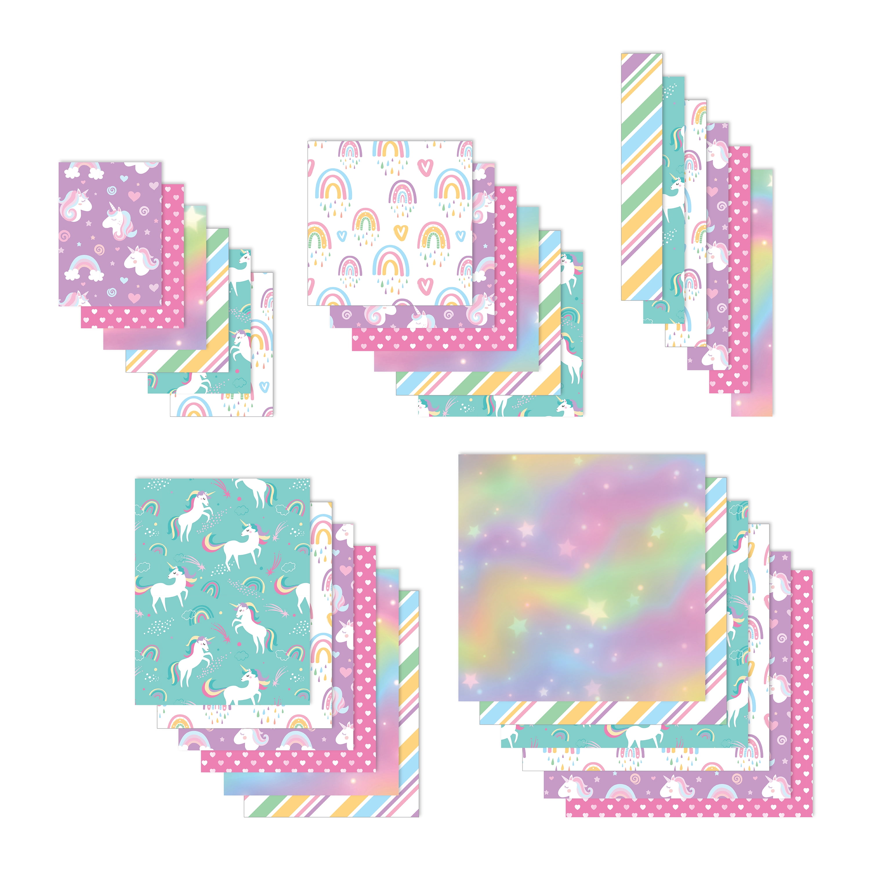 Hello Hobby Rainbow and Unicorns Multi-Size Paper Pack for Scrapbooking and Crafting