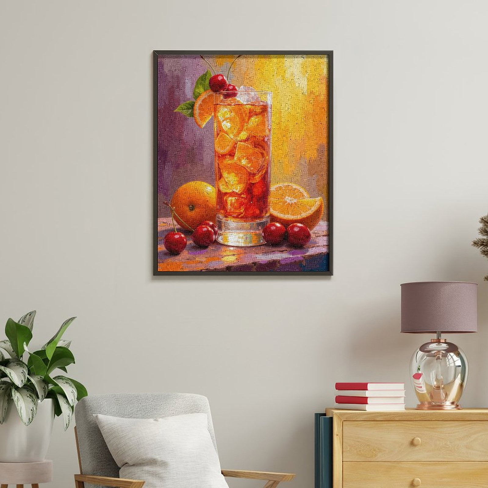 Paint By Numbers Kit for Adults Beginner - Orange Cherry Cocktail Glass Art DIY Canvas Painting Kits for Adults, Frameless Paint By Number for Adults for Home Wall Decor 16x20 Inch