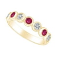 thumbnail image 2 of AFFY 0.87 Carat (Cttw) Round Simulated Pink Ruby & Natural Diamond Engagement Band Ring 14K Solid Yellow Gold Ring Size-5.5, 2 of 4