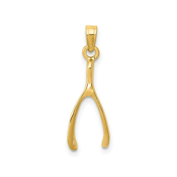 10k Yellow Gold Wishbone Pendant for Women, Polished Minimalist Charm Necklace, Symbol of Luck and Good Fortune, Sleek Modern Everyday Jewelry