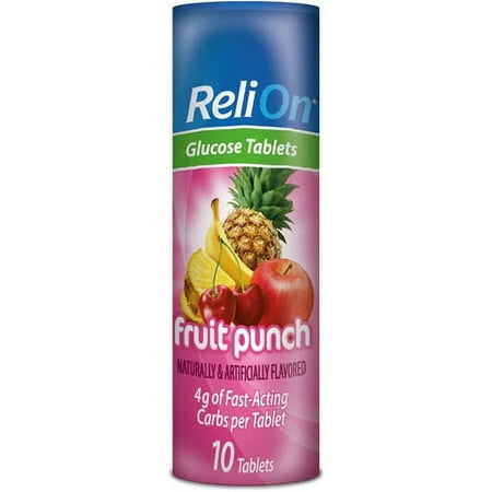ReliOn Fruit Punch Glucose Tablets, 10 Count