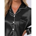 thumbnail image 5 of DARING DIVA Satin Pajamas Set Long Sleeve Button Down 2 Pieces Top M Black, 5 of 7