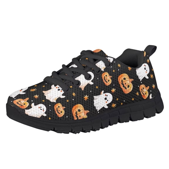 Uourmeti Kids Halloween Shoes for Boys Girls Slip on Sneakers Pumpkin Ghost Mesh Lace up Sports Shoes Comfort Indoor Outdoor Athletic Tennis Running Shoe