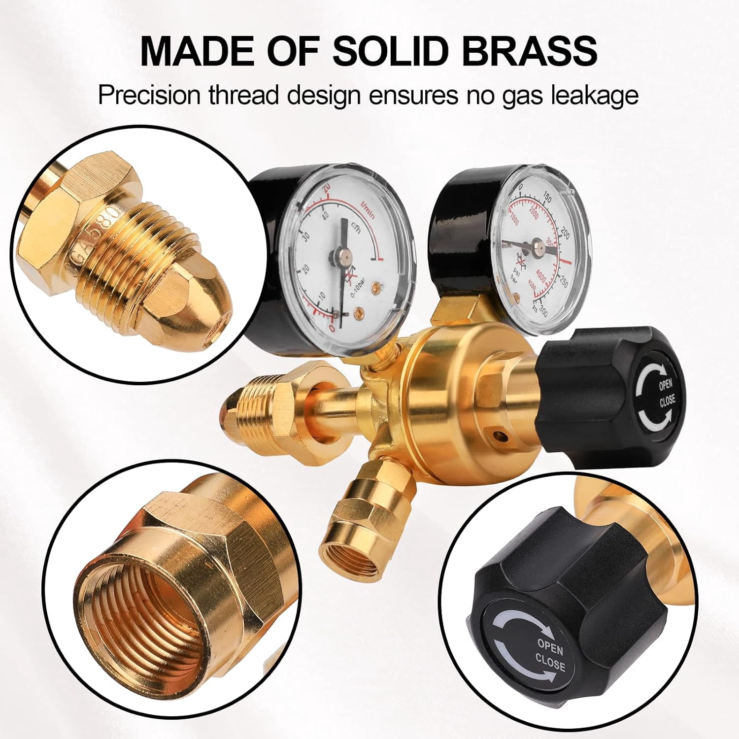 Tutor Auto Argon CO2 Regulator Gauge Welding Gas Regulator, CGA580 Inlet Connection, 0-4500PSI/0-10BAR Input Pressure, Brass, 6.6Ft Gas Hose, MIG TIG Welding