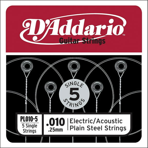 D'Addario PL010-5 Plain Steel Guitar Single String, .010 5-pack