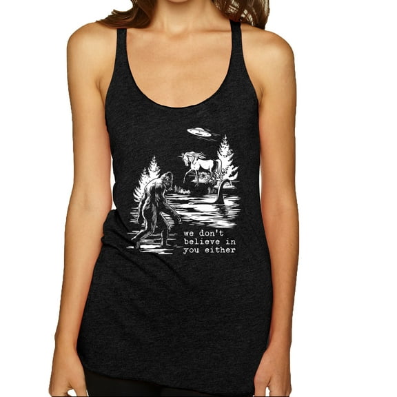 Wild Bobby We Don't Believe Either Bigfoot Unicorns Women Tri-Blend Racerback Tank Top